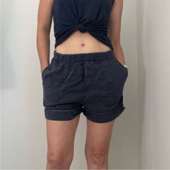 Bella Dahl Paperbag High Waist Pull On Cargo Shorts XS Blue Preppy Belted Eyelet - Picture 1 of 13